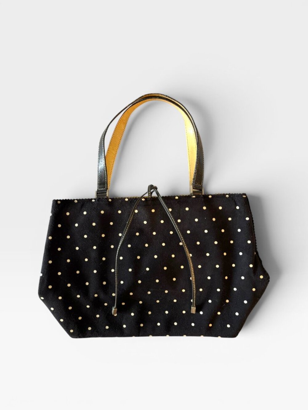 Kate Spade Black Cream Polka Dot Tote Bag Gold Lining Style 14248